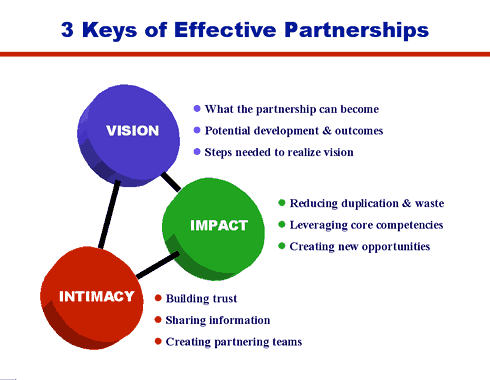 partnering partnership effective three create value relationship elements key keys balanced intimacy vision impact present must way right